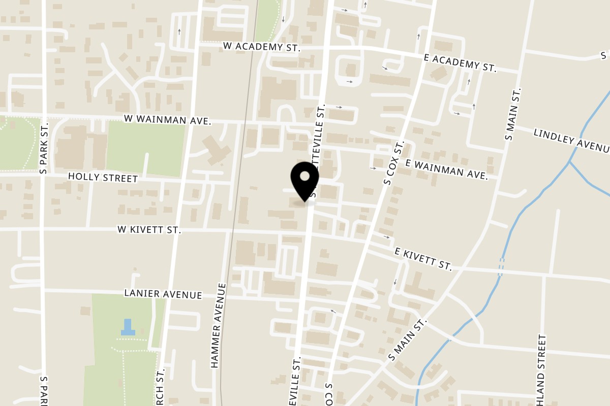 Map showing the location of Black Powder Smokehouse Asheboro on 516 S Fayetteville St in Asheboro